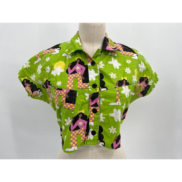 Nooworks Tops - Nooworks Checkered Ladies Western Shirt Sz S Green Cropped Button Up
